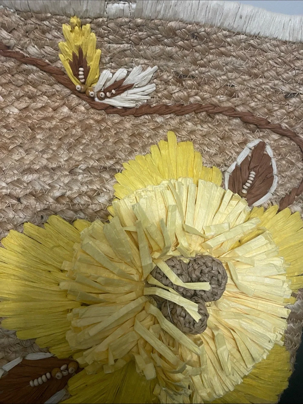 Chico’s Woven Straw Tote with Yellow & White Floral Detail